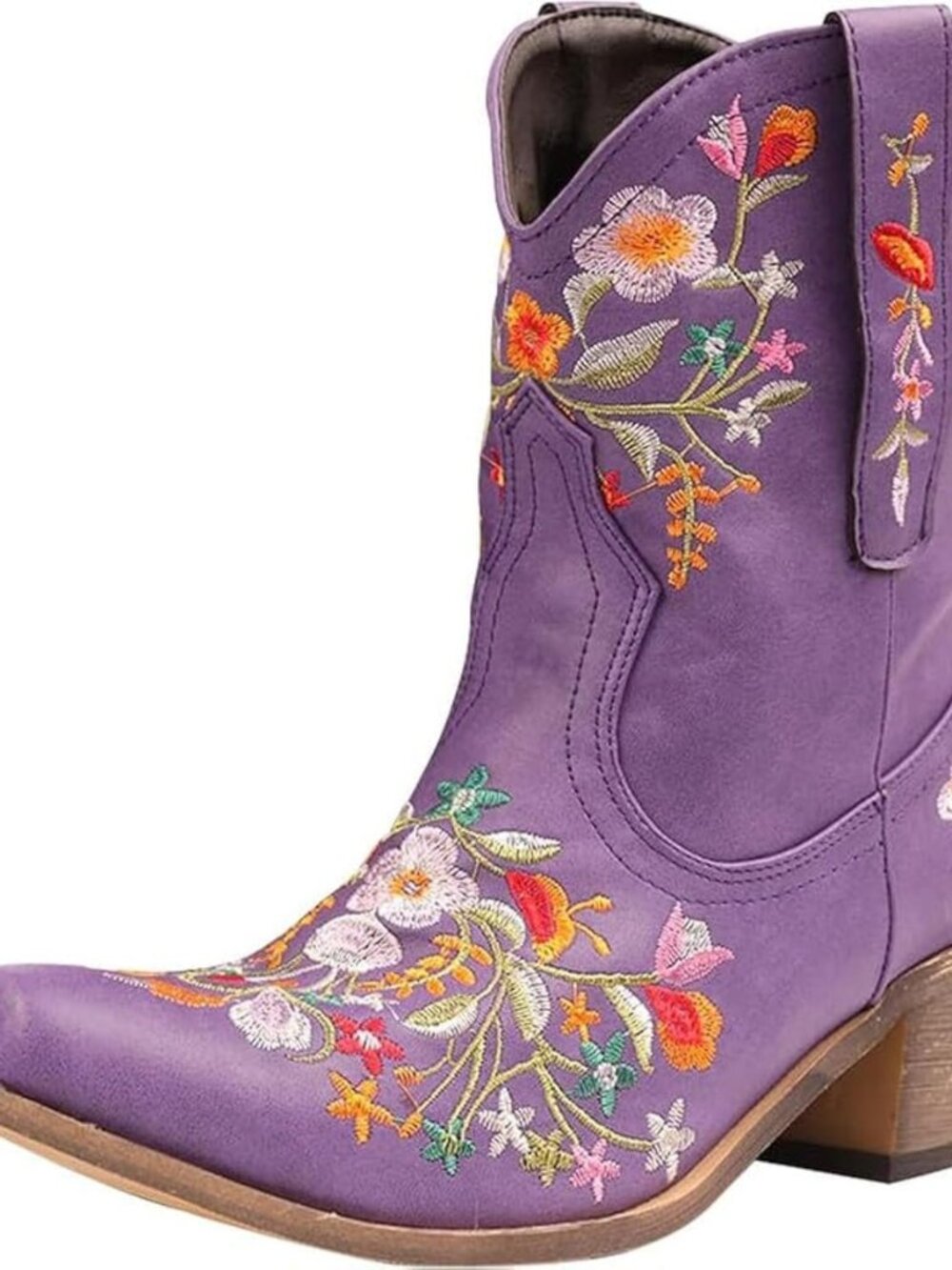 Women's Cowboy Cowgirl Western Floral Ankle Pointy Toe Boots